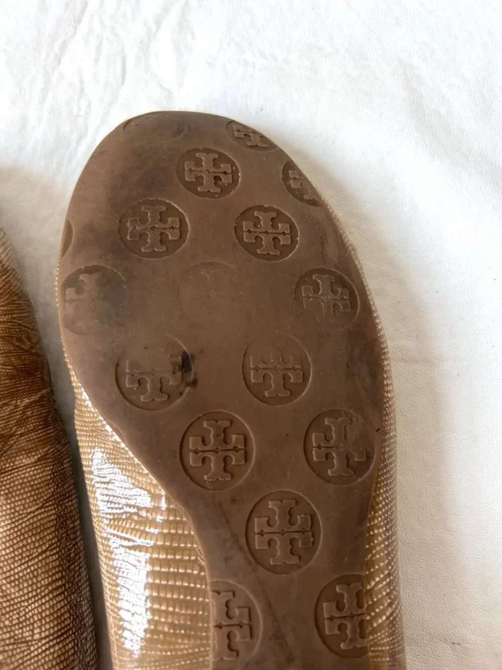 Tory Burch ballet flats womens 9 tan brown leather lizard print slip on shoes